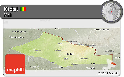 Physical Panoramic Map of Kidal, semi-desaturated