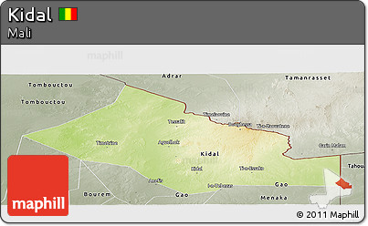 Physical Panoramic Map of Kidal, semi-desaturated