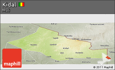 Physical Panoramic Map of Kidal, semi-desaturated