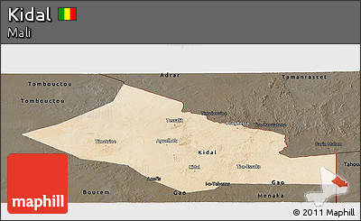 Satellite Panoramic Map of Kidal, darken