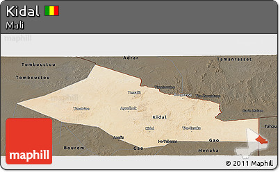 Satellite Panoramic Map of Kidal, darken
