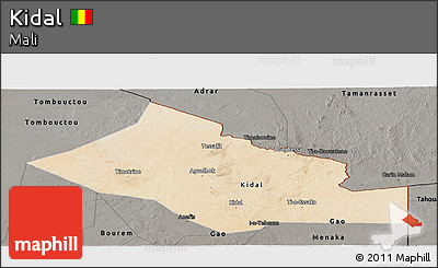 Satellite Panoramic Map of Kidal, darken, semi-desaturated
