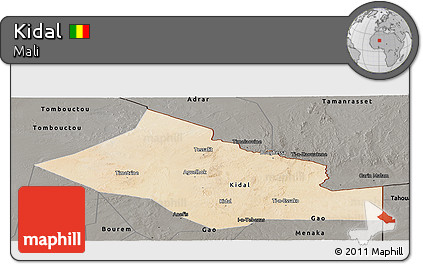 Satellite Panoramic Map of Kidal, darken, semi-desaturated