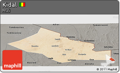 Satellite Panoramic Map of Kidal, darken, semi-desaturated