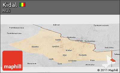 Satellite Panoramic Map of Kidal, desaturated