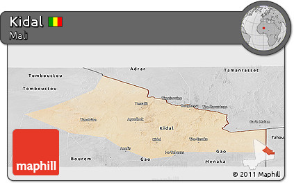 Satellite Panoramic Map of Kidal, desaturated