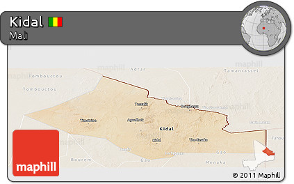 Satellite Panoramic Map of Kidal, lighten