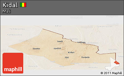 Satellite Panoramic Map of Kidal, lighten