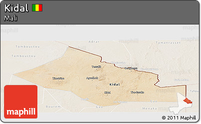 Satellite Panoramic Map of Kidal, lighten