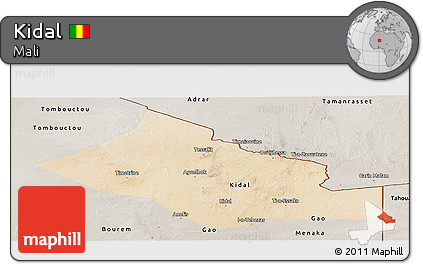 Satellite Panoramic Map of Kidal, semi-desaturated