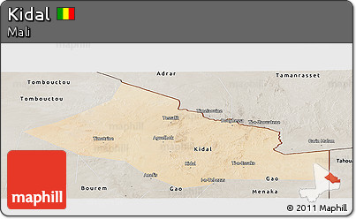 Satellite Panoramic Map of Kidal, semi-desaturated