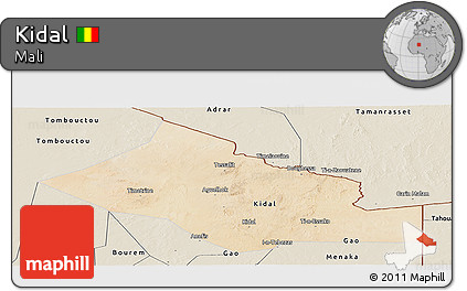 Satellite Panoramic Map of Kidal, shaded relief outside