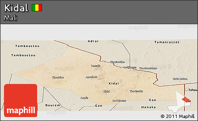 Satellite Panoramic Map of Kidal, shaded relief outside
