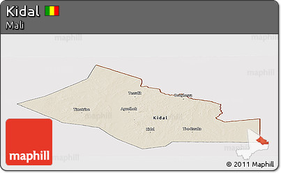 Shaded Relief Panoramic Map of Kidal, cropped outside