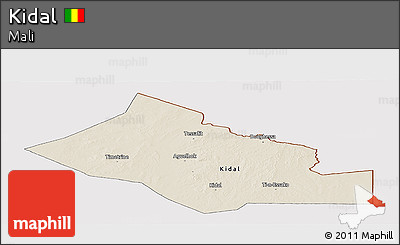 Shaded Relief Panoramic Map of Kidal, cropped outside