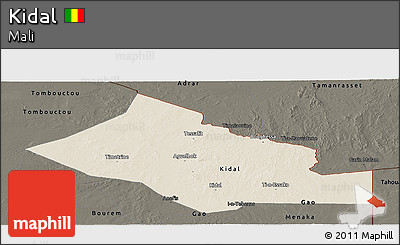 Shaded Relief Panoramic Map of Kidal, darken