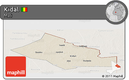 Shaded Relief Panoramic Map of Kidal, lighten
