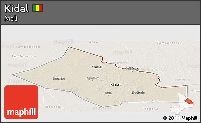 Shaded Relief Panoramic Map of Kidal, lighten