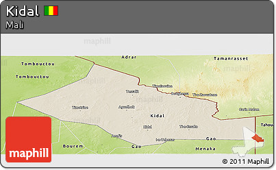 Shaded Relief Panoramic Map of Kidal, physical outside