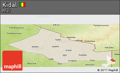 Shaded Relief Panoramic Map of Kidal, physical outside