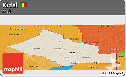 Shaded Relief Panoramic Map of Kidal, political outside