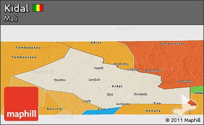 Shaded Relief Panoramic Map of Kidal, political outside