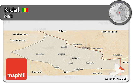Shaded Relief Panoramic Map of Kidal, satellite outside