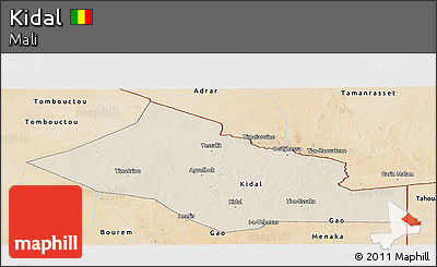 Shaded Relief Panoramic Map of Kidal, satellite outside