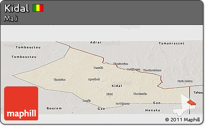 Shaded Relief Panoramic Map of Kidal, semi-desaturated