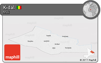 Silver Style Panoramic Map of Kidal, single color outside