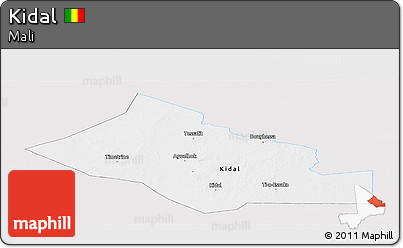 Silver Style Panoramic Map of Kidal, single color outside