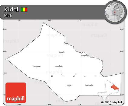 Silver Style Simple Map of Kidal, cropped outside
