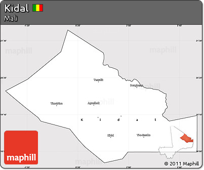 Silver Style Simple Map of Kidal, cropped outside