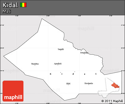 Silver Style Simple Map of Kidal, cropped outside
