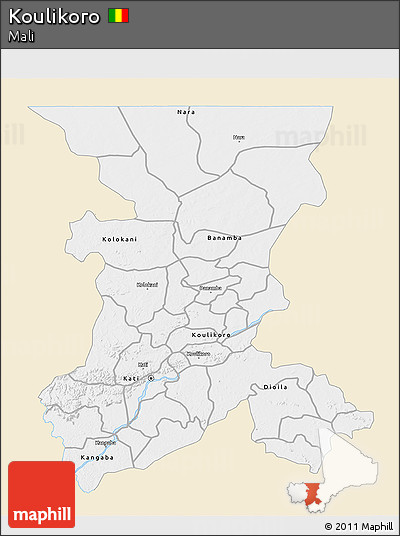 Classic Style 3D Map of Koulikoro, single color outside