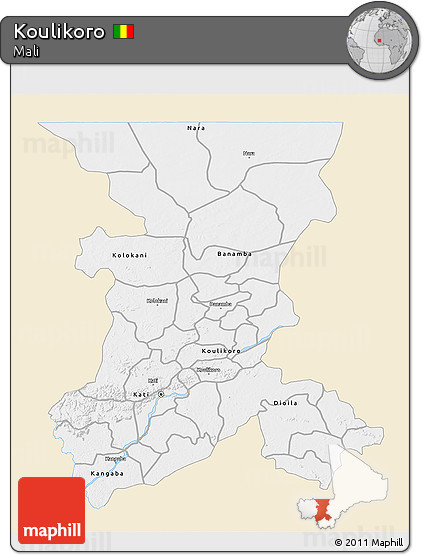 Classic Style 3D Map of Koulikoro, single color outside