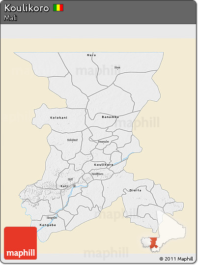 Classic Style 3D Map of Koulikoro, single color outside