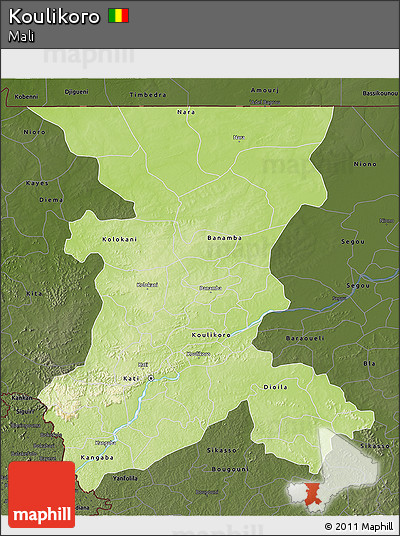 Physical 3D Map of Koulikoro, darken