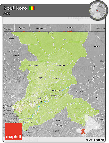 Physical 3D Map of Koulikoro, desaturated