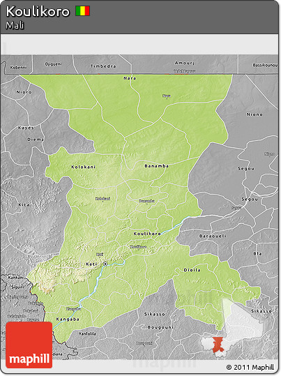 Physical 3D Map of Koulikoro, desaturated