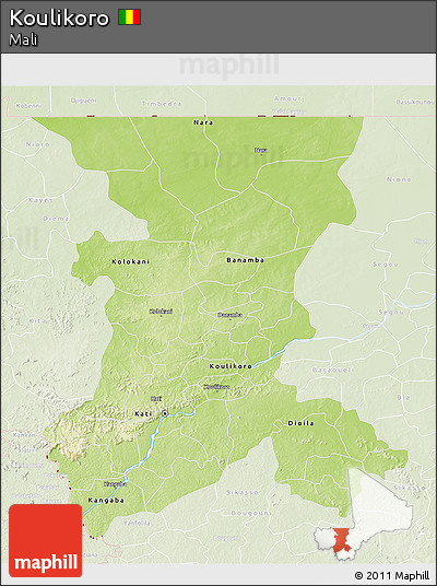 Physical 3D Map of Koulikoro, lighten