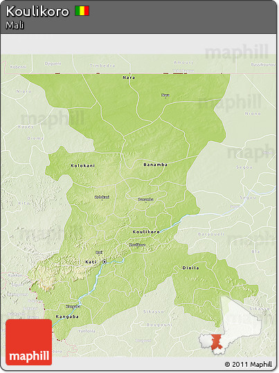 Physical 3D Map of Koulikoro, lighten