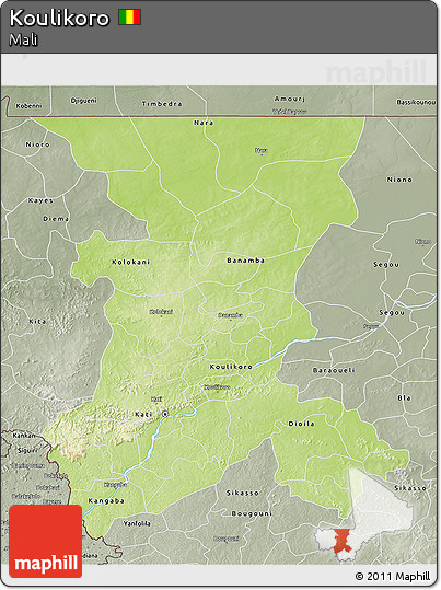 Physical 3D Map of Koulikoro, semi-desaturated