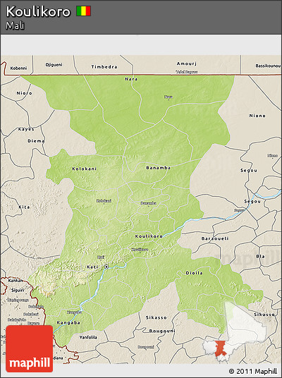 Physical 3D Map of Koulikoro, shaded relief outside