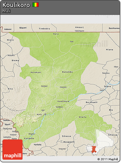 Physical 3D Map of Koulikoro, shaded relief outside