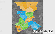 Political 3D Map of Koulikoro, darken, desaturated