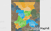 Political 3D Map of Koulikoro, darken, semi-desaturated