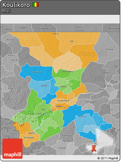 Political 3D Map of Koulikoro, desaturated