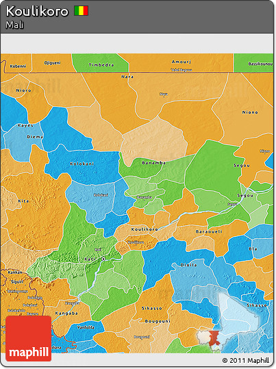Political 3D Map of Koulikoro