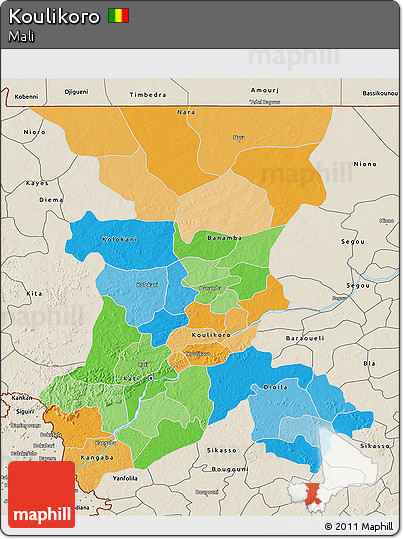 Political 3D Map of Koulikoro, shaded relief outside